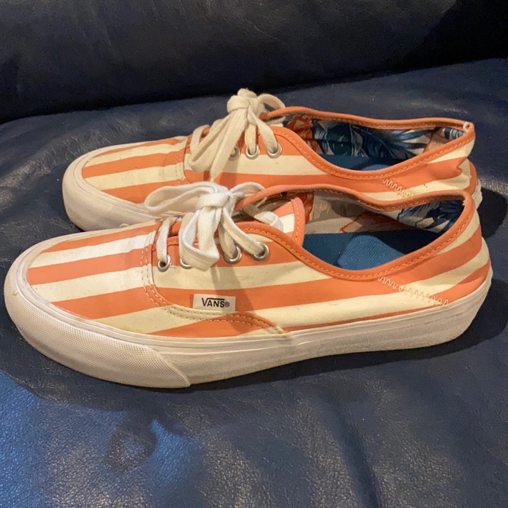 Gently Used Coral/White Striped Vans US Size 9 Women’s